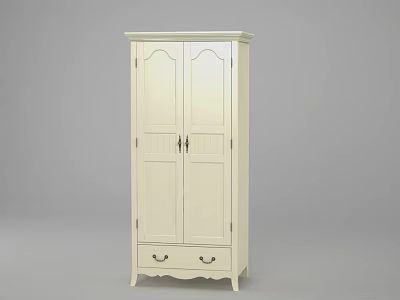Classic White Wardrobe With Double Doors And Bottom Drawers For Bedroom Storage 3d model