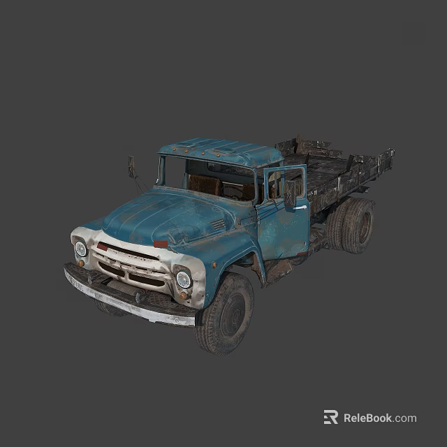 Vintage Blue Truck With Open Bed And Worn Rustic Exterior Design 3d model 