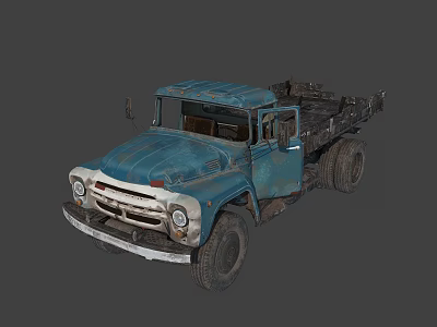 Vintage Blue Truck With Open Bed And Worn Rustic Exterior Design 3d model