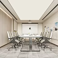 Modern Conference Room Interior With Round Table Projector Screen And Wall Displays 3d model