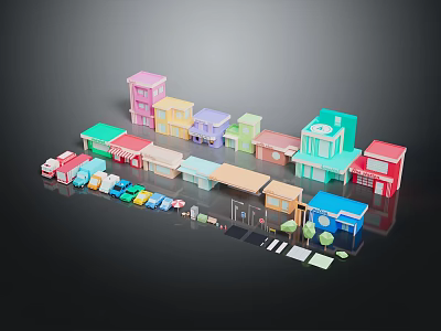 Colorful Miniature House And Vehicle Models With Assorted Colors And Small Accessories 3d model