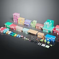 Colorful Miniature House And Vehicle Models With Assorted Colors And Small Accessories
