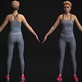 Woman In Gray Tank Top Leggings With Red Shoes Arms Outstretched Front Back View