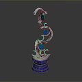 Silver Spiral Furniture Decor With Blue Circular Accents And Blue Base