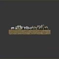 Various Ceramic Sculptures In Different Shapes Sizes Arranged On Textured Display Platform With Earth Tones