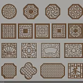 Traditional Wooden Lattice Windows Featuring Various Shapes And Classical Decorative Patterns 3d model