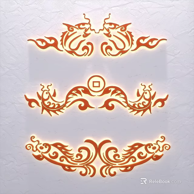 Intricate Traditional Ornamental Sculpture Carvings With Orange Decorative Patterns And Artistic Design 3d model 