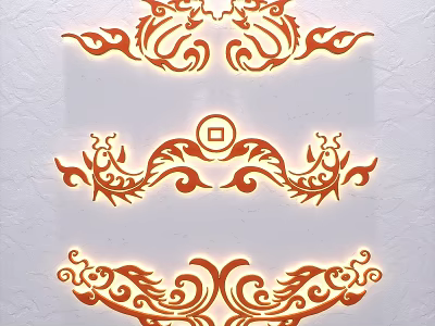 Intricate Traditional Ornamental Sculpture Carvings With Orange Decorative Patterns And Artistic Design 3d model