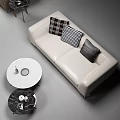 Modern Sofa And Coffee Table Set With Brown White Upholstery Pillows And Side Tables