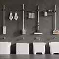 Organized Wall Mounted Cleaning Tools With White Storage Bins On Gray Wall 3d model