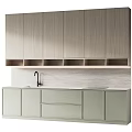 Modern Kitchen Interior Design With Dark Wooden Cabinets White Countertop Drawers And Faucet