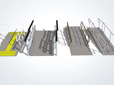 Metal Fencing Designs With Safety Railings And Yellow Warning Strips 3d model