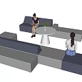 Casual Sofa Set with Round Table Green Plant Gray Navy Modules and People Using Tablet 3d model