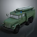 Green Military Off Road Truck with Roof Ladder Rack Blue Warning Light and Large Tires