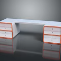 Modern Home Office Desk With Orange Edge Drawers And Light Colored Top