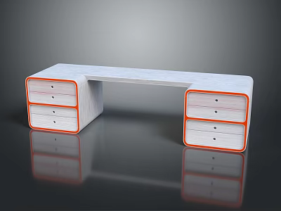 Modern Home Office Desk With Orange Edge Drawers And Light Colored Top 3d model