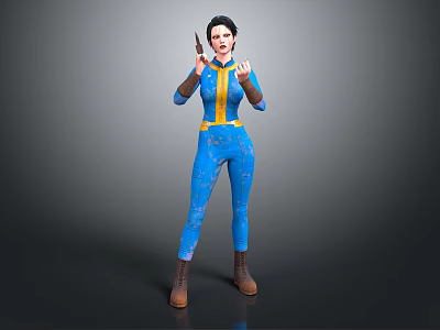 Game and Movie Character In Blue Jumpsuit With Yellow Accents And Brown Boots Posing 3d model