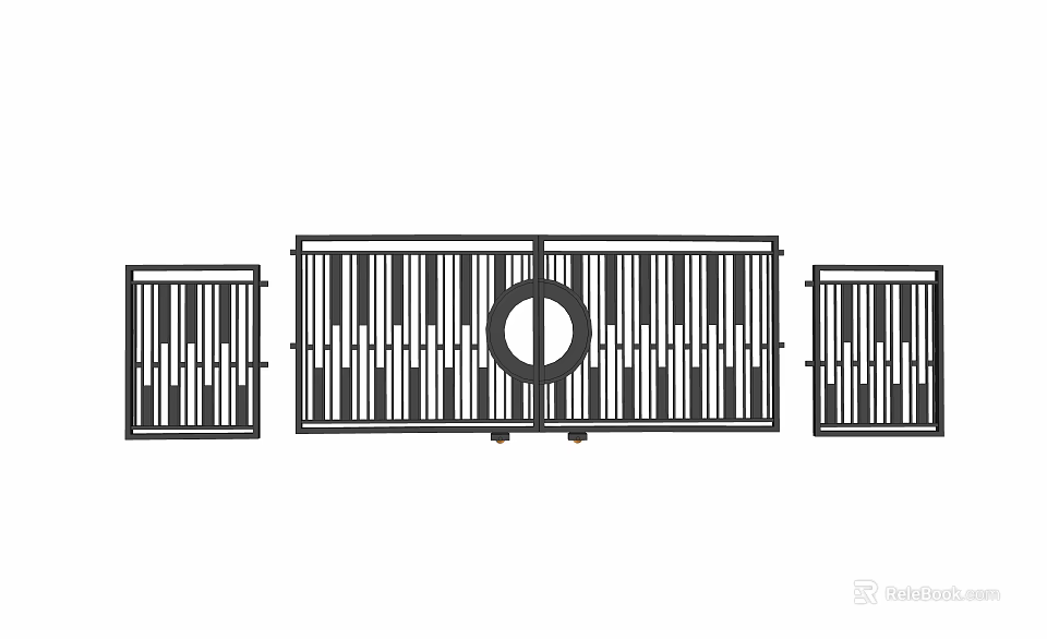 Metal Fence Design With Vertical Bars Circular Center And Side Panels 3d model 