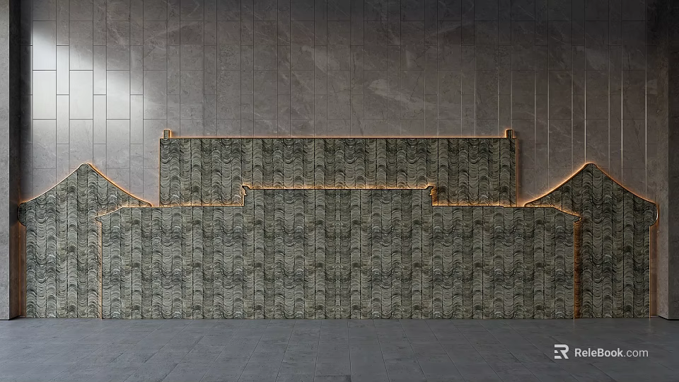 Modern Gray Stone Background Wall Design With Textured Surface And LED Strip Lighting 3d model