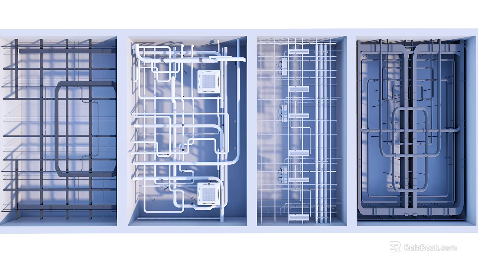 Industrial Metal Piping Systems With Various Structural Layouts And Grid Designs 3d model 