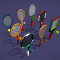 Colorful Tennis Rackets With Different Styles And Tennis Balls As Sports Equipment