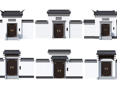 Traditional Chinese Ancient Architecture Doors With Black Tiled Roofs And White Walls 3d model