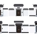 Traditional Chinese Ancient Architecture Doors With Black Tiled Roofs And White Walls