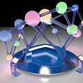 Colorful Molecular Structure Model With Transparent Frame And Pink Green Blue Orange Spheres