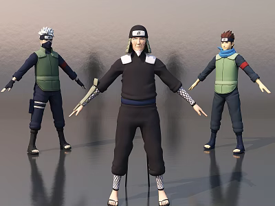 Game And Movie Characters In Black Outfit Green Vest With Headband Standing Pose Open Arms 3d model
