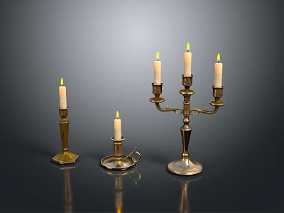 Decorative Metal Household Candle Holders With Two Single And One Three Candle Designs 3d model