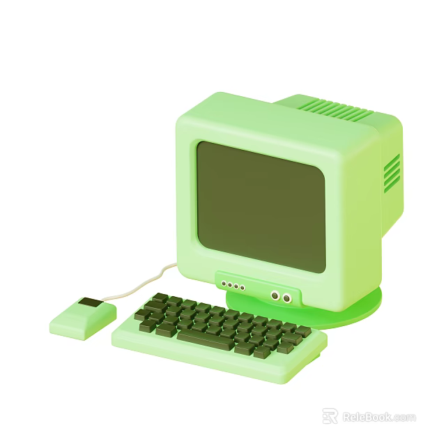 Light Green Retro Computer with CRT Monitor Keyboard and Mouse Classic Design 3d model 
