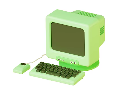 Light Green Retro Computer with CRT Monitor Keyboard and Mouse Classic Design 3d model