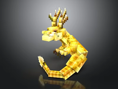 Detailed Pixel Art Yellow Dragon With Blocky Horns And Curved Body 3d model