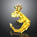 Detailed Pixel Art Yellow Dragon With Blocky Horns And Curved Body
