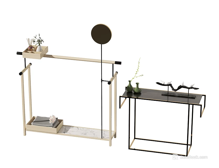 Elegant Modern Console Table With Metal Frame Marble Top And Decorative Vase Mirror 3d model