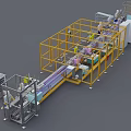 Industrial Equipment In Automated Manufacturing Production Line With Workers Operating Conveyor Belt And Safety Guards