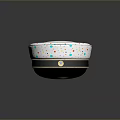 Stylish White Hat With Colorful Polka Dots Black Brim And Gold Trim Badge