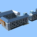 Modern School Building With Blue Roof White Walls And Connected Classrooms