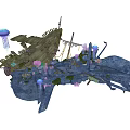 Cartoon Underwater Scene With Wooden Shipwreck Colorful Corals And Floating Jellyfish 3d model