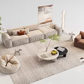Modern Simple Sofa Coffee Table Combination Single Sofa Lazy Sofa Decorative Painting Green Plant Pot Carpet 3d model