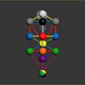 Abstract Geometric Structure With Colored Spheres Connecting Rods And Silver Top Sphere