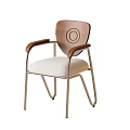 Modern Dining Chair With Wooden Backrest Circular Accent Beige Padded Seat And Metal Frame