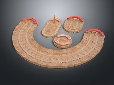 Wooden Curved Scene Structure With Red Edge And Oval Platform Components 3d model