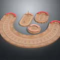 Wooden Curved Scene Structure With Red Edge And Oval Platform Components 3d model