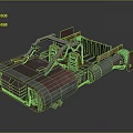 Retro Futuristic Vehicle 3D Model With Red Gray Body And Metal Frame Cargo Area