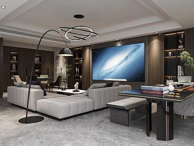 Modern Luxury Living Room Interior With Comfortable Sectional Sofa And Large Wall Mounted TV 3d model