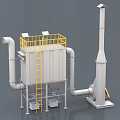 Industrial Dust Collection Equipment With Yellow Guardrail Pipes Blower And Chimney