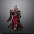 Ancient Chinese Character In Red Black Robe With White Long Hair And Ornate Details