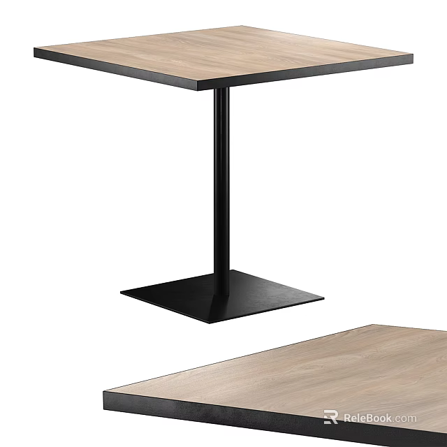 Black Metal Table Post With Square Base And Wooden Tabletop Design 3d model 
