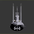 Warship 3D Model With White Hull Yellow Deck And Antennas On Reflective Surface 3d model